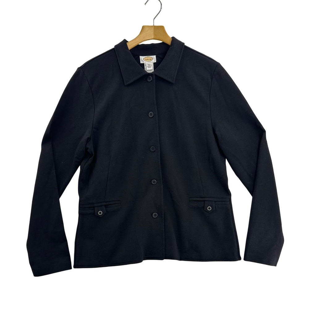 Talbots Womens Black Button Front Blazer Jacket XL Career Workwear
